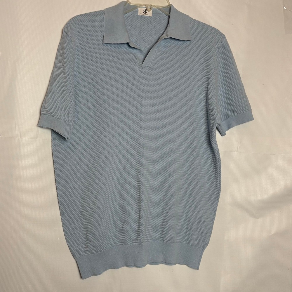 BR Designed in Germany Mens Light Blue Textured Waffle Knit V-Neck Polo Sweater